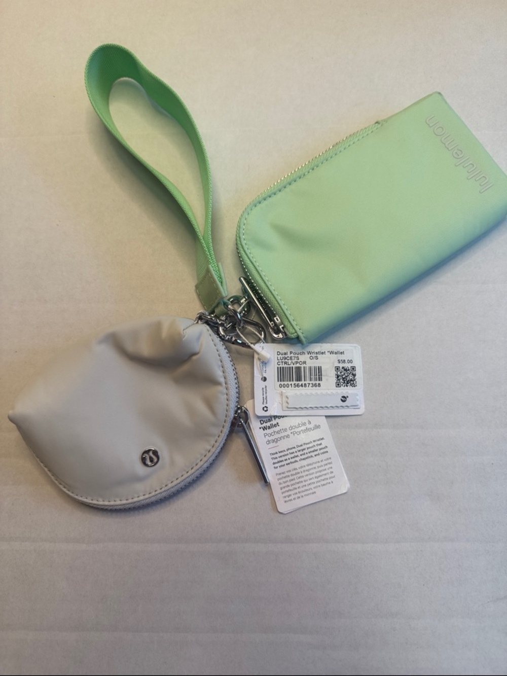 Lululemon Dual Pouch Wristlet - Mint Green & Light Gray